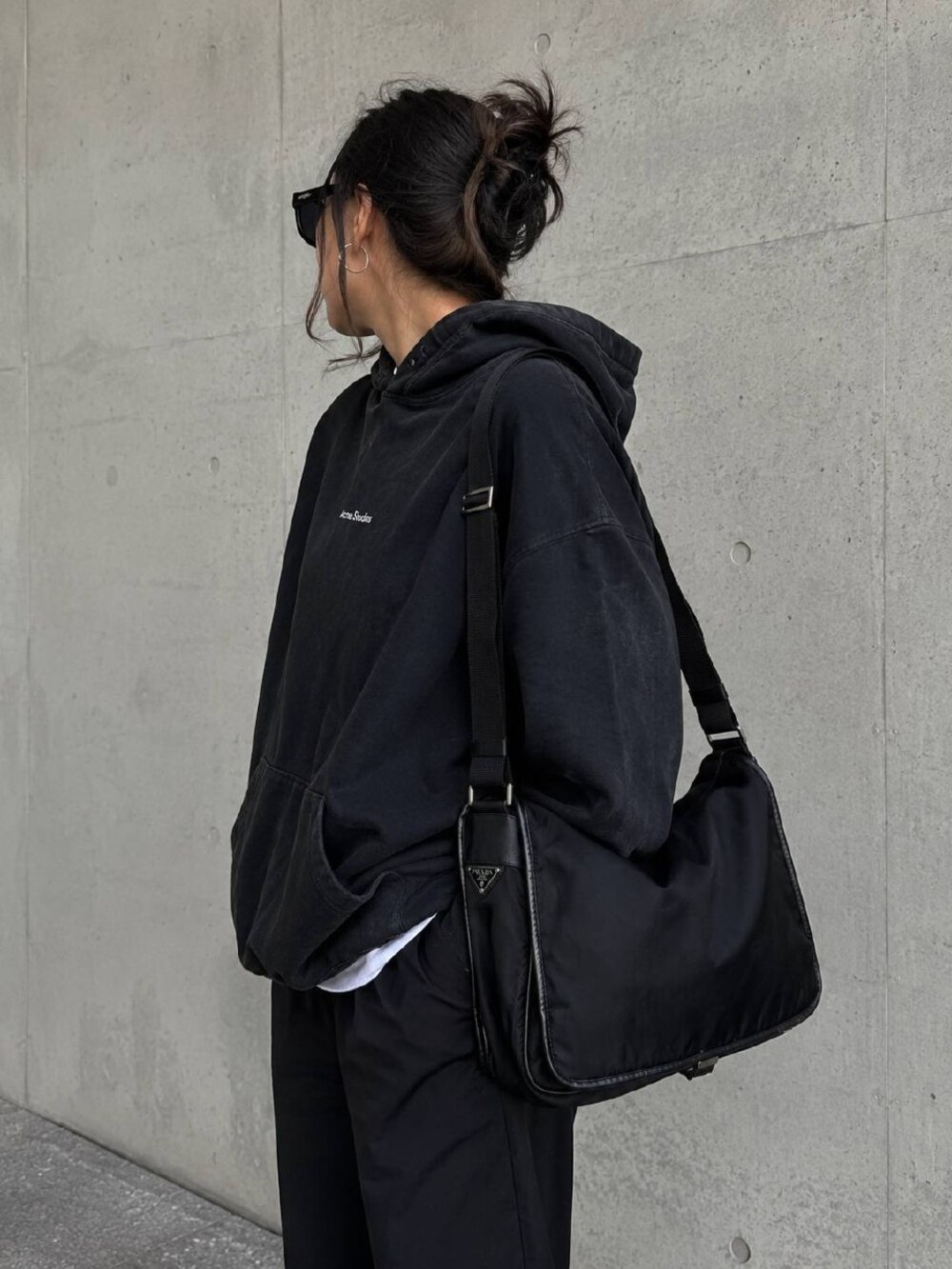 Prada Triangle Logo Black Nylon Messenger Bag
